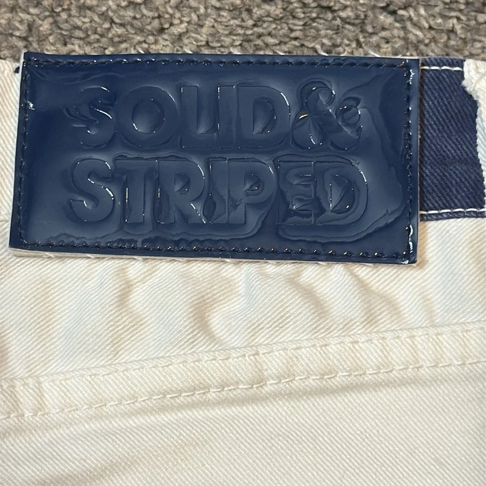 SOLID & STRIPED High Waist Blue and White Shorts - Picture 3 of 5